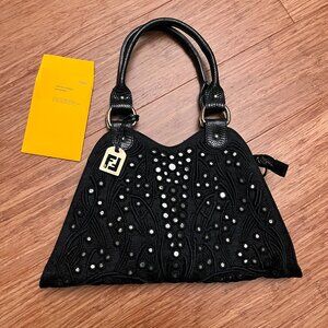 FENDI Limited Edition Embroided Black Devil Trapezio Evening Bag